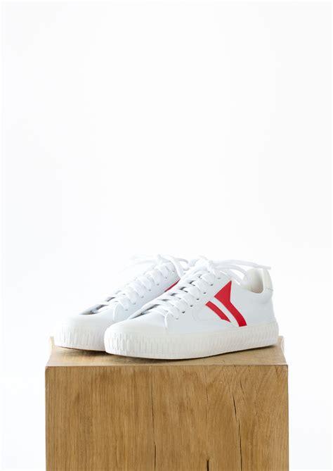 celine plimsole lace up sneaker in white and red canvas|Plimsole Lace Up Sneaker in canvas .